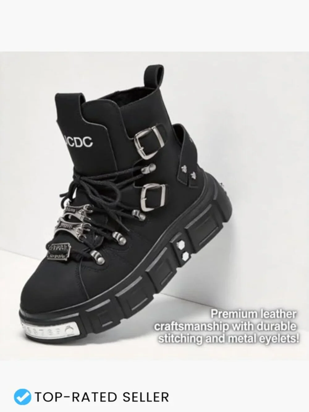 Men's Goth Combat Punk Ankle Boots Platform Lace-Up Side Zipper Chunky Sole